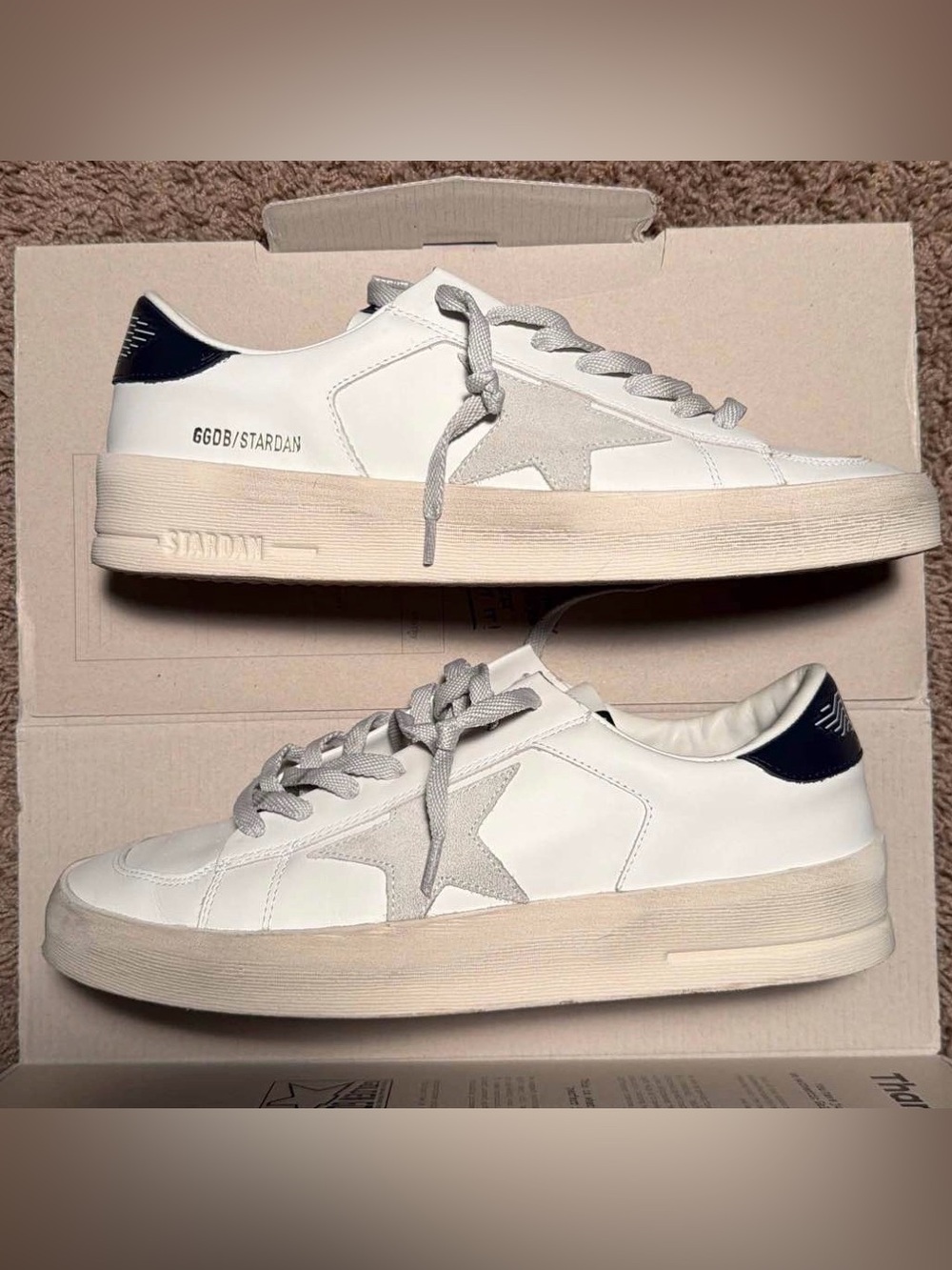 Golden Goose Stardan Sneakers in White with Ice-Gray Star and Navy Heel Tab - Picture 2 of 6